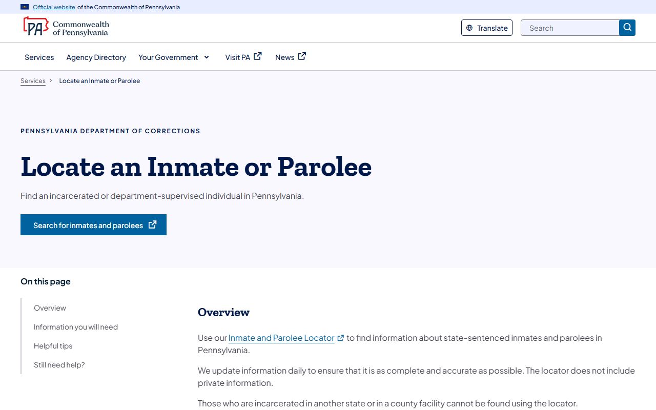 Montgomery County arrest records PA DOC inmate and parolee locator