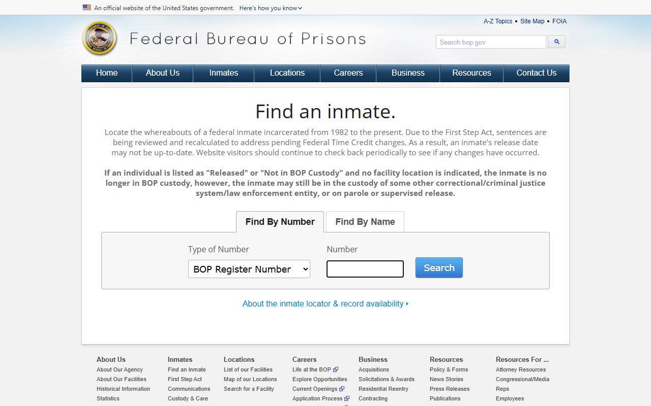 Montgomery County arrest records federal BOP inmate locator