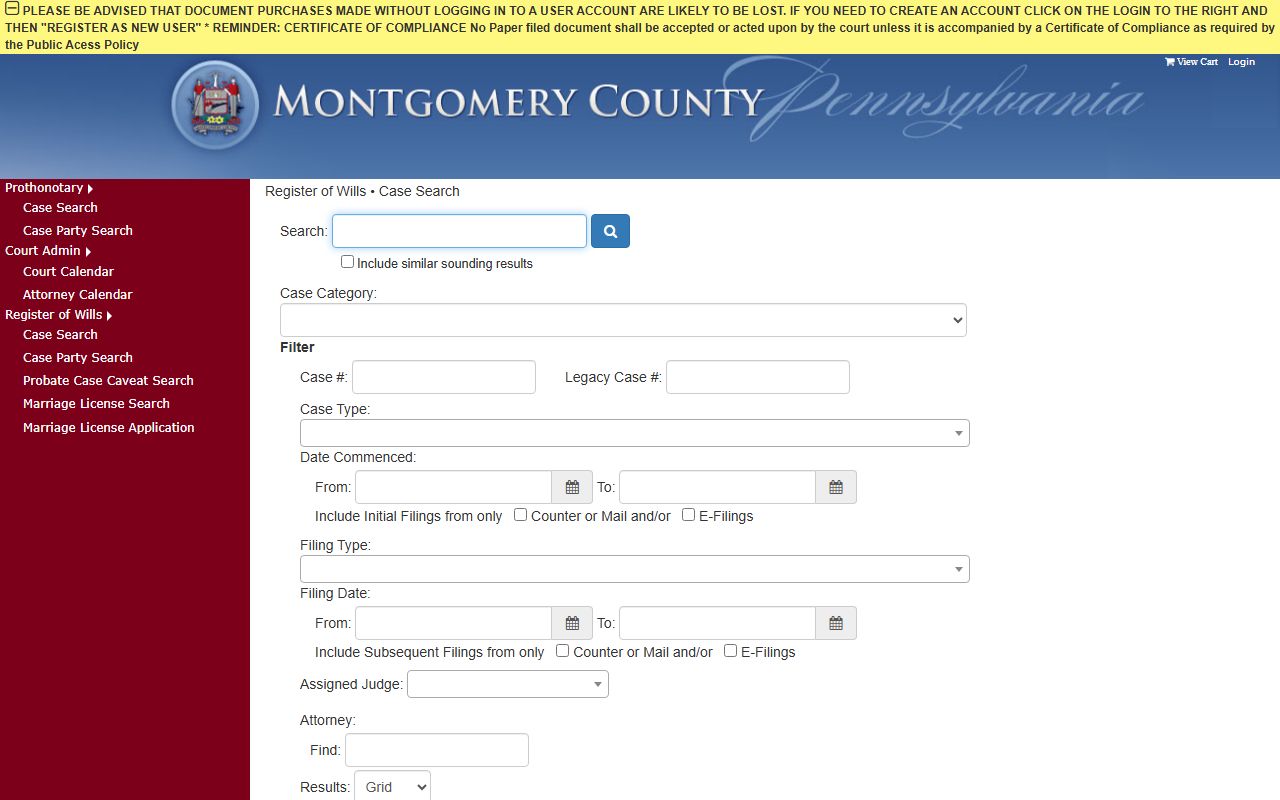 Montgomery County court dockets county civil and probate viewer