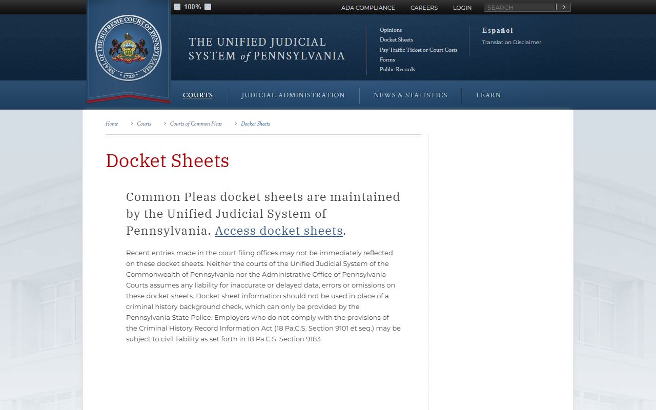 Montgomery County court records Common Pleas docket sheets