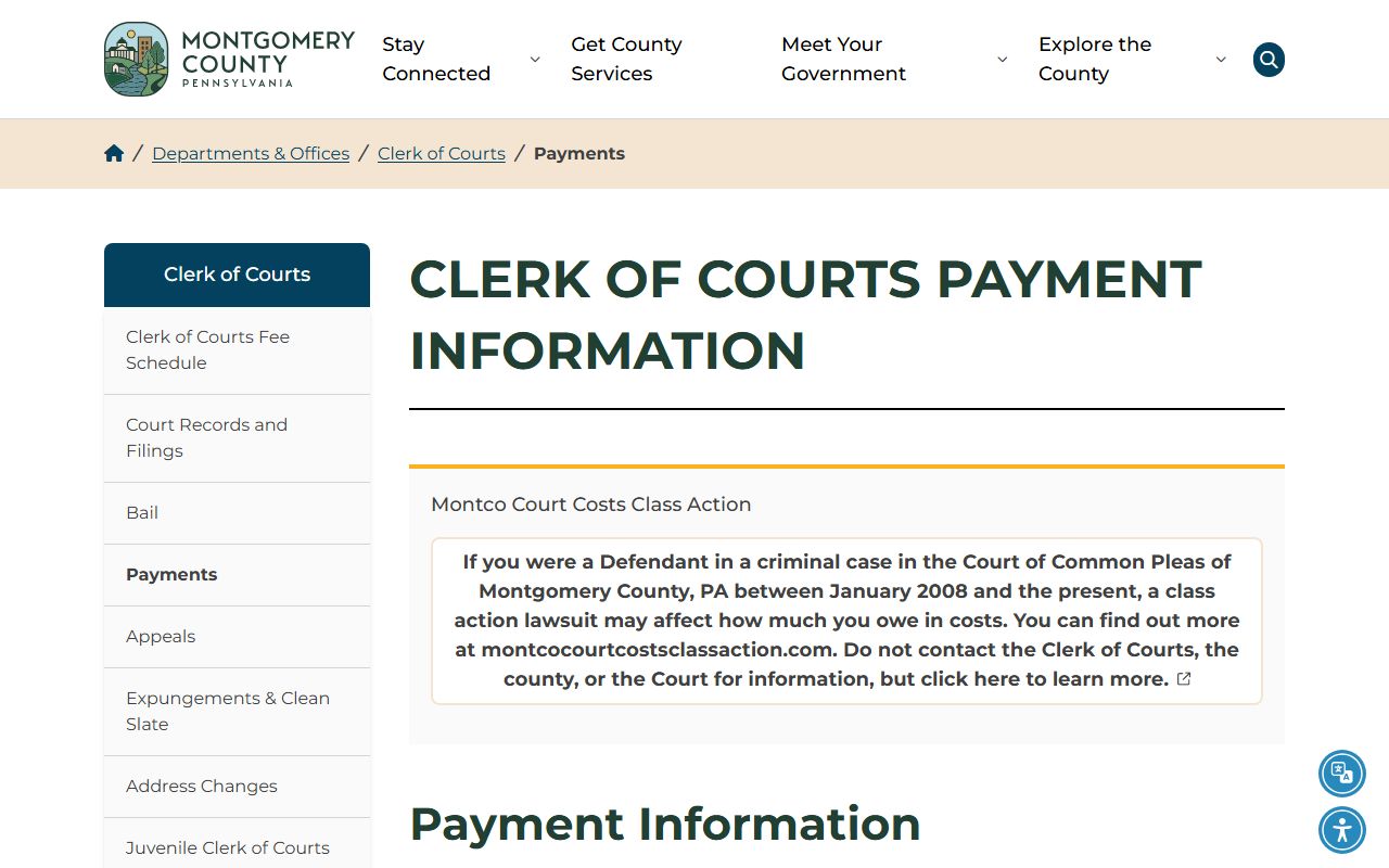 Montgomery County criminal court records Clerk of Courts payment information