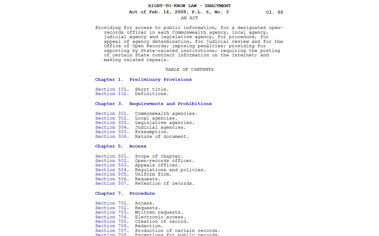 Montgomery County court records Pennsylvania Right-to-Know Law text