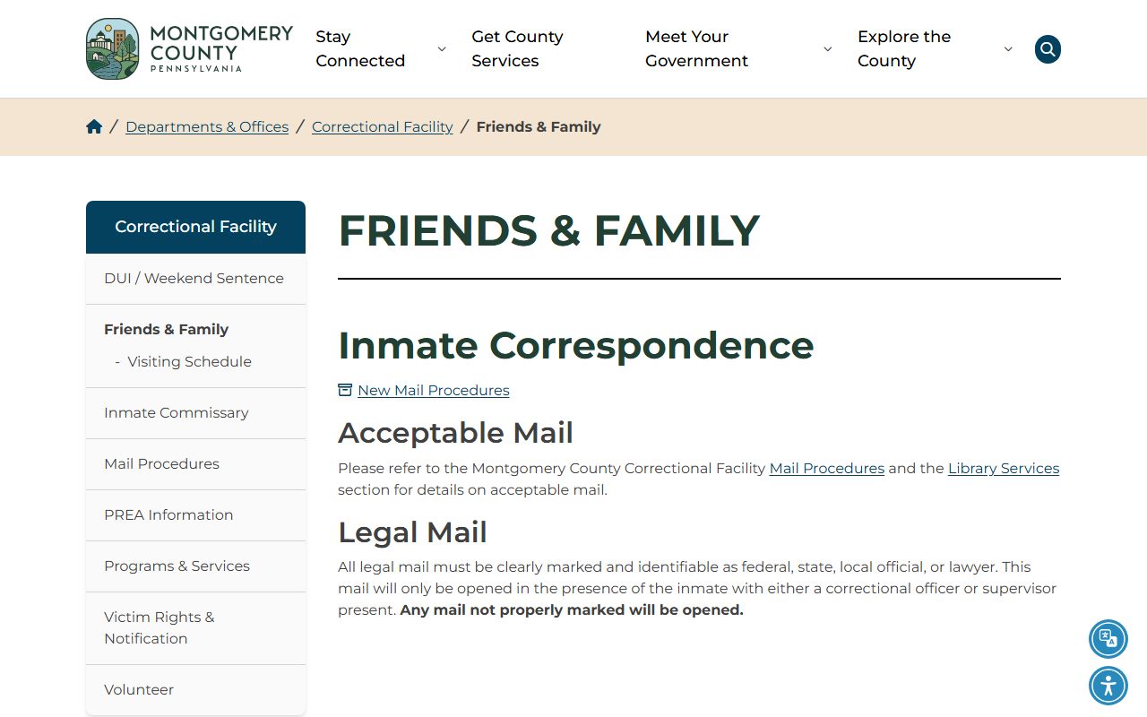 Montgomery County inmate records friends and family information