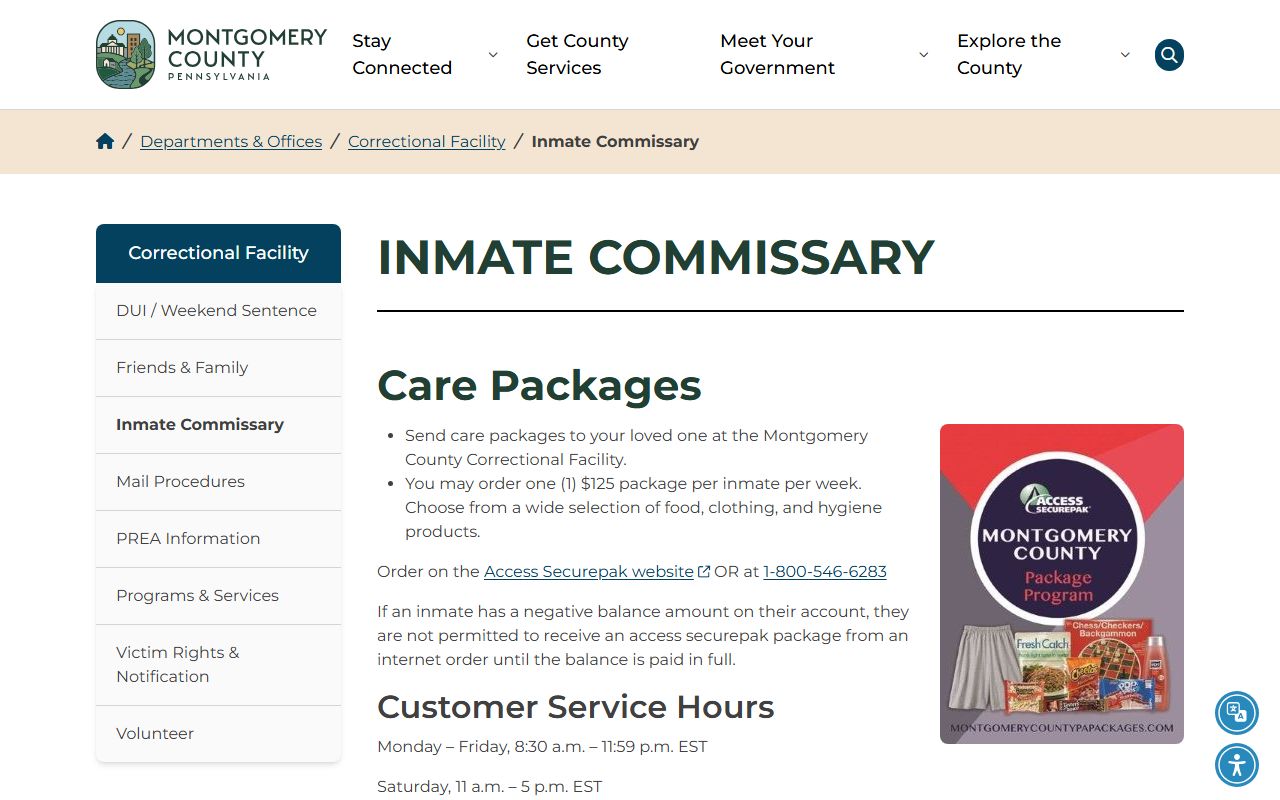 Montgomery County inmate records inmate commissary page