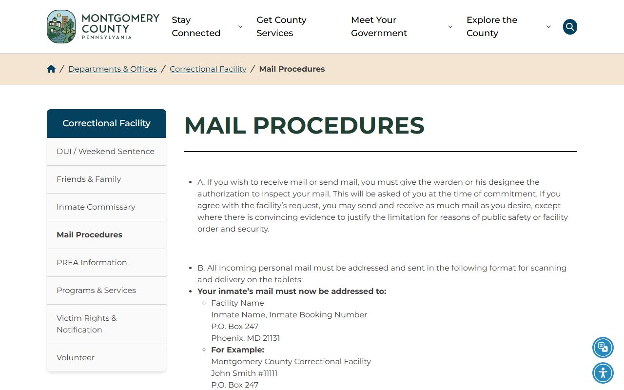 Montgomery County inmate records mail procedures