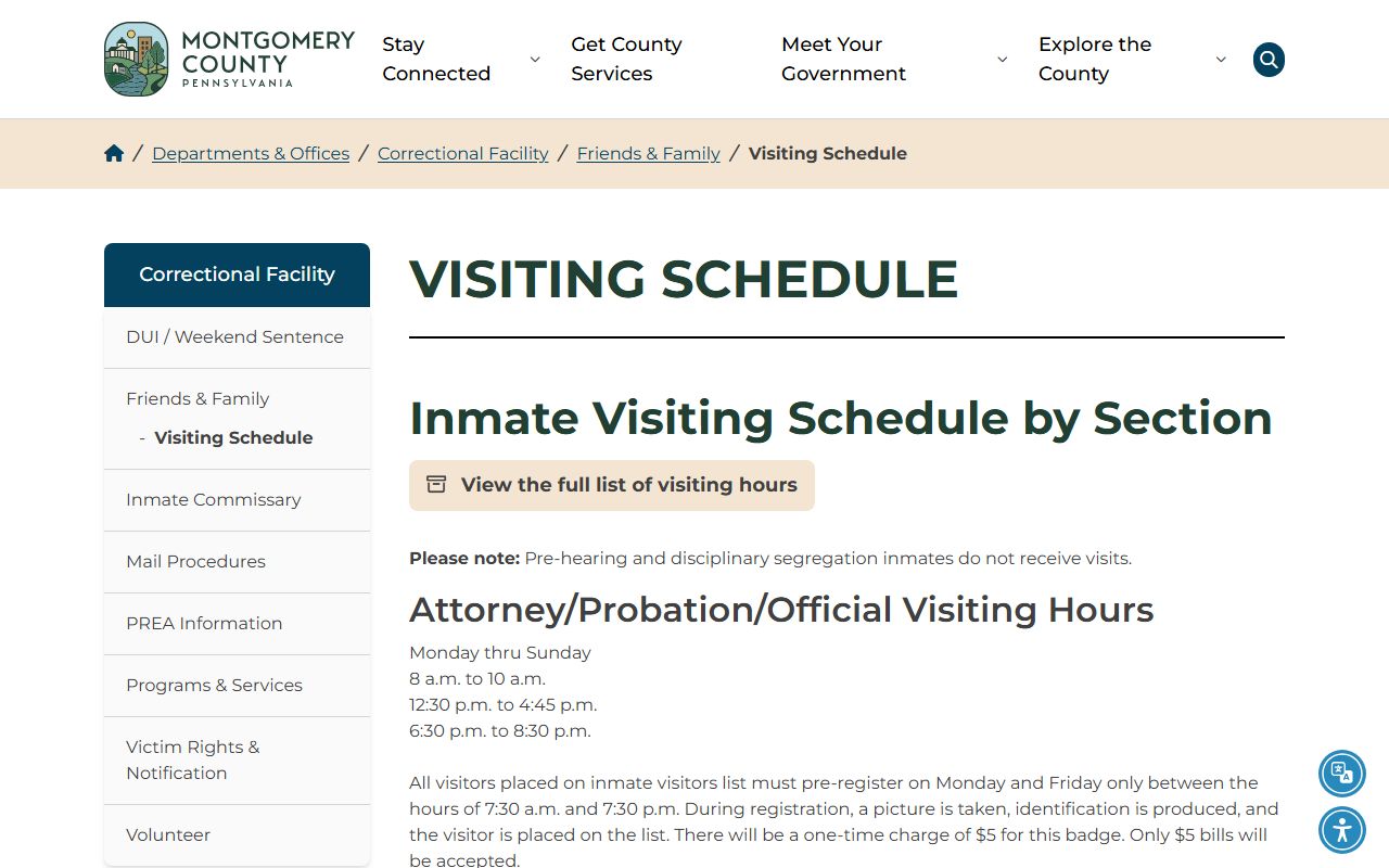 Montgomery County inmate records visiting schedule