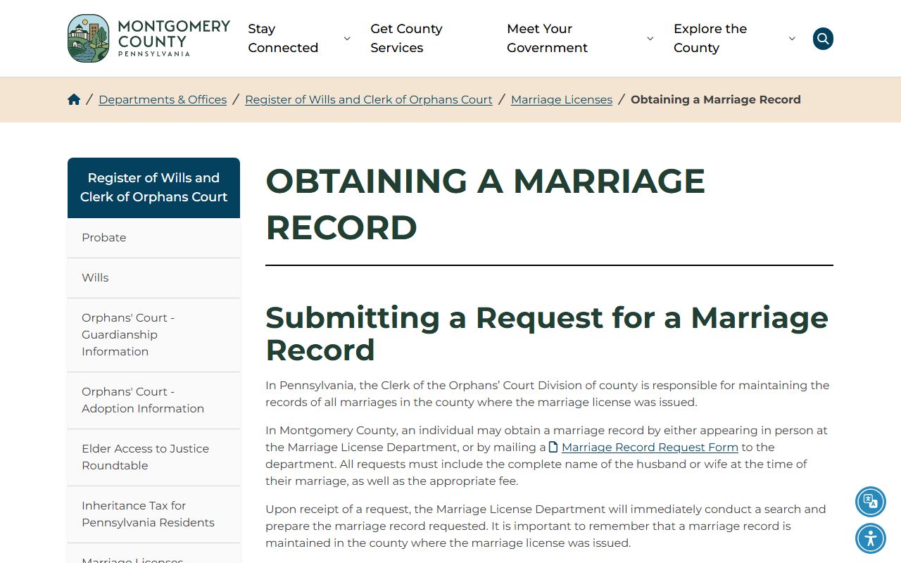 Montgomery County marriage and divorce records obtaining a marriage record
