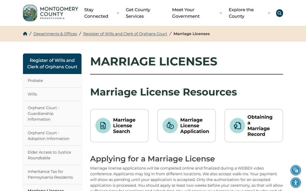 Montgomery County marriage and divorce records marriage licenses page