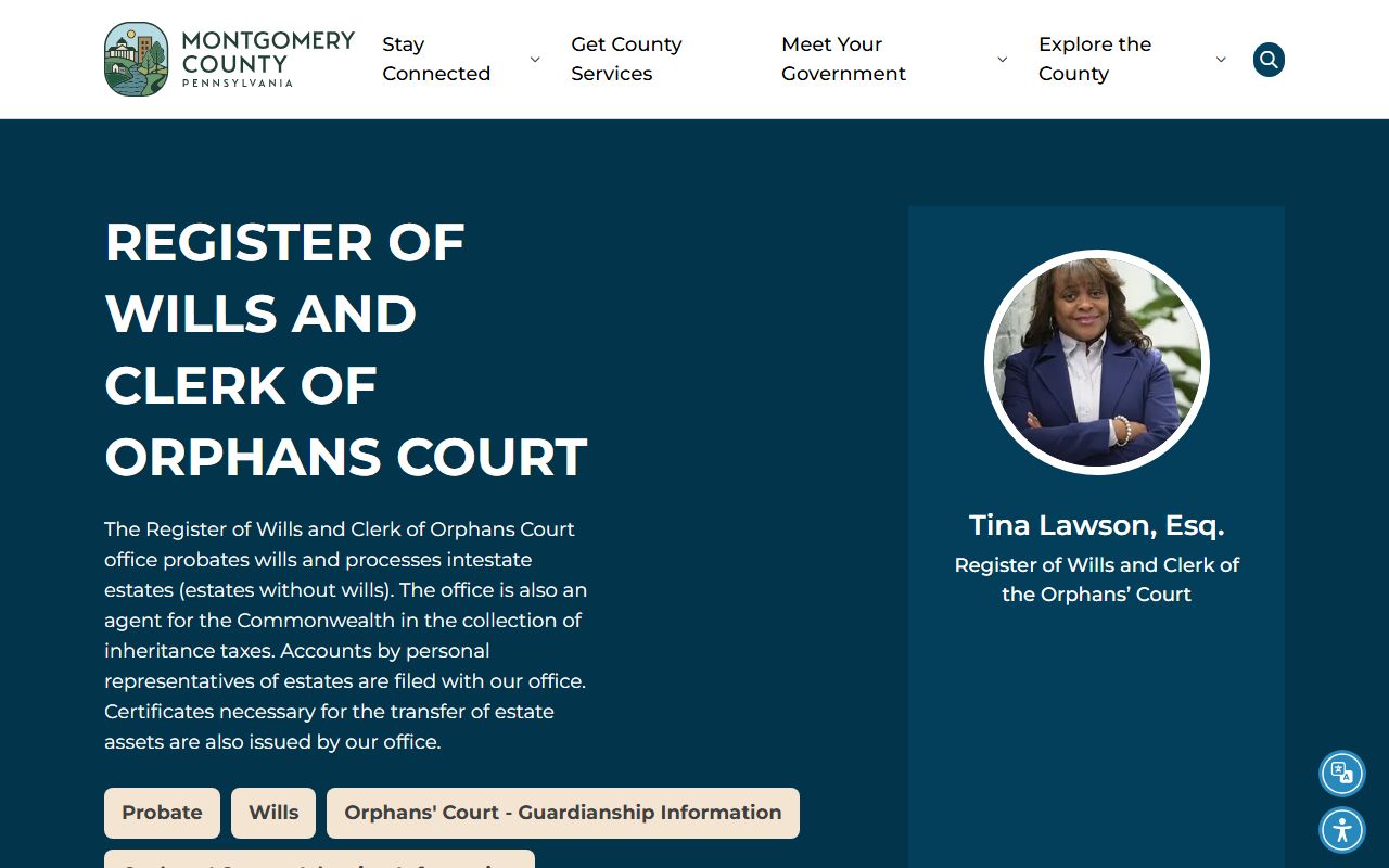 Montgomery County Orphans' Court records office page