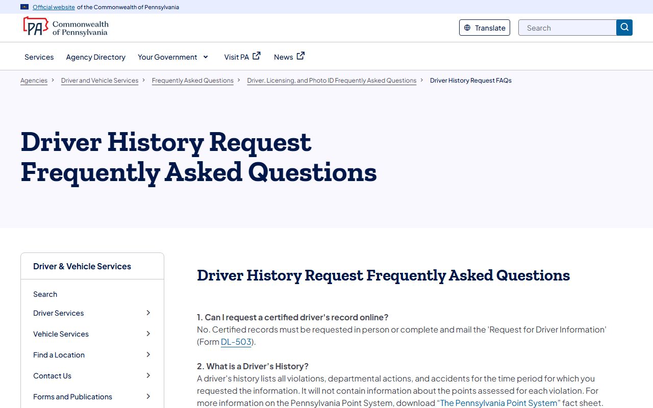 Montgomery County traffic court records PennDOT driver history FAQ
