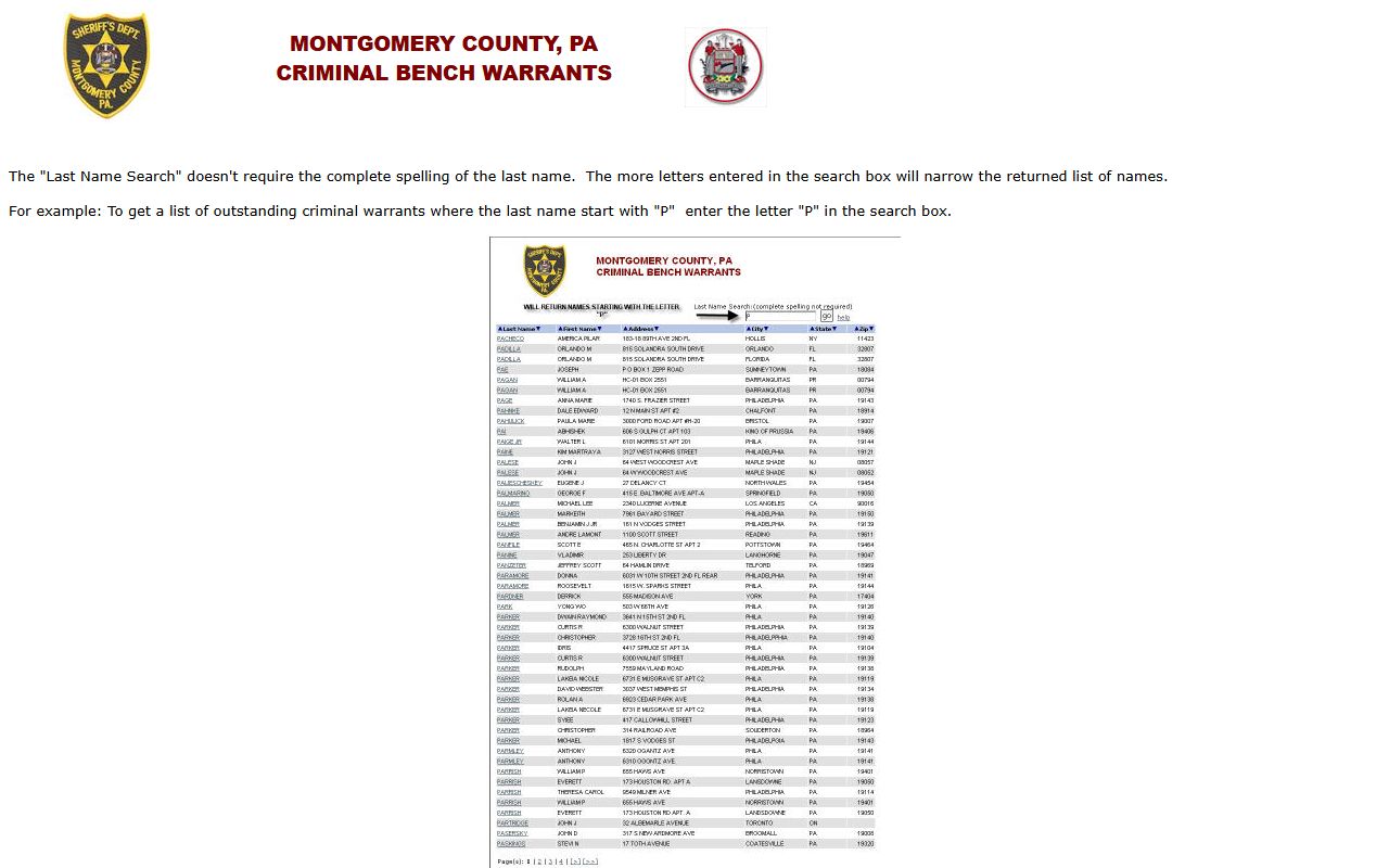 Montgomery County warrant records legacy warrant help page